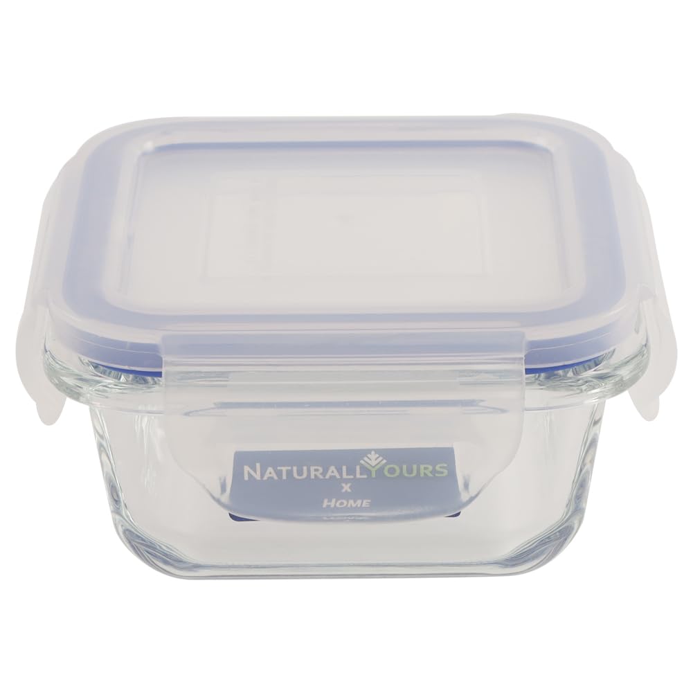 NATURALLYOURS Glasswares Square Container with PP Lid - BPA-Free Plastic, Airtight, Leak-Proof for Meal Prep, Leftovers, and Kitchen Durable Food Storage