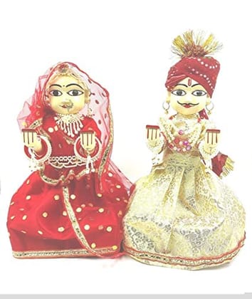 Rajasthani Traditional Handmade Wooden Gangaur and Ishar Idols with Clothing & Jewellery 9 Inch. Rajasthani Traditional Handmade Wooden Gangaur and Ishar Idols with Clothing & Jewellery 9 Inch.