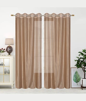 Homefab India SelfDesign Semi-Transparent Eyelet Door Curtain 7ft (Pack of 2) - Brown