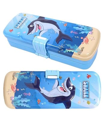 High Quality Shark Print Metal Pencil Box - Multicolour
