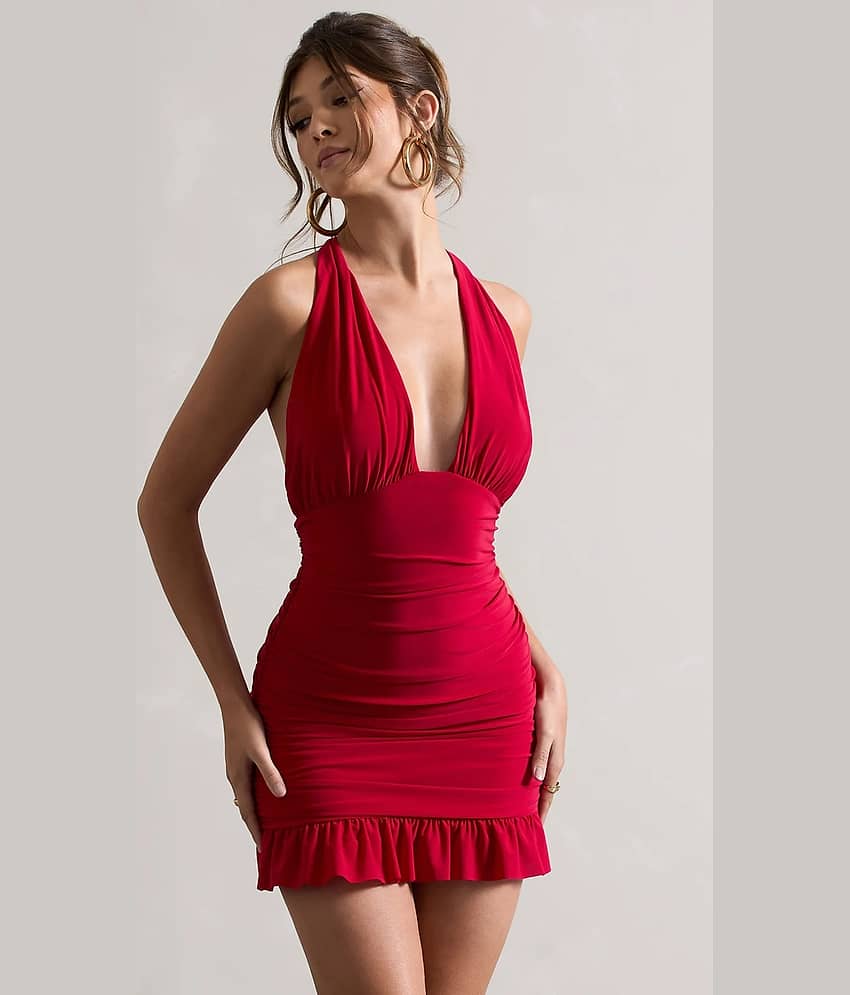 wanquila Women Lycra Solid Bodycon Dress ( Red )