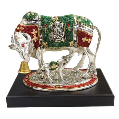 Aluminium Cow & Calf Statue Set | Religious Gift Showpiece, Height : 7.5 Inch (ASMAS531 G)