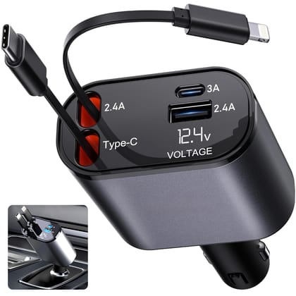 AUORITO 120W 4 in 1 Retractable Car Charger Socket New 2025,Multi USB Car Charger Type C Adapter with Dual Ports, car Mobile Charger Compatible with Android Phones & iPhone 16/15/14/13/12/11 Pro Max AUORITO 120W 4 in 1 Retractable Car Charger Socket New 2025,Multi USB Car Charger Type C Adapter with Dual Ports, car Mobile Charger Compatible with Android Phones & iPhone 16/15/14/13/12/11 Pro Max