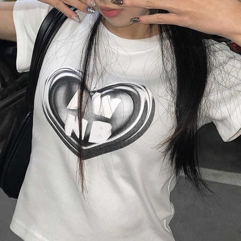 Y2K Heart Printed Crop Top-S