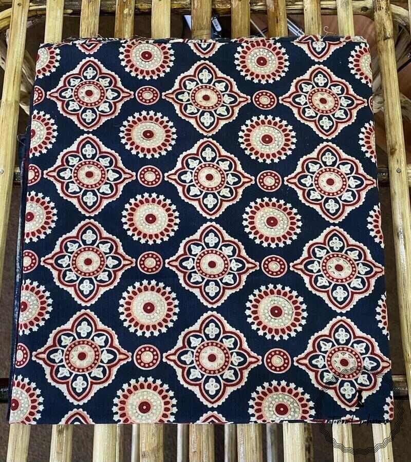 Ajrakh Cotton Fabric For Kurta-Black