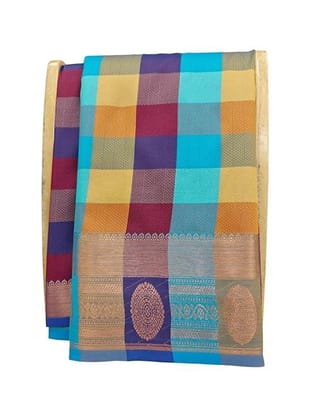 Multi Color Checked Silk Saree Paalum Pazhamum Kanchipuram 3D Embosed Light Weight Soft Silk Sarees