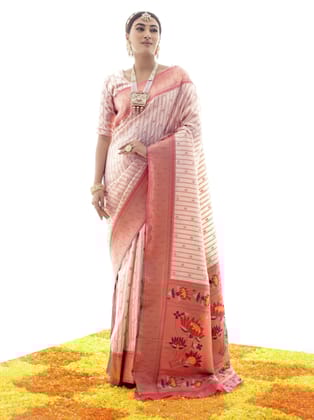 Cream Paithani Soft Silk Leheriya Weaving Saree