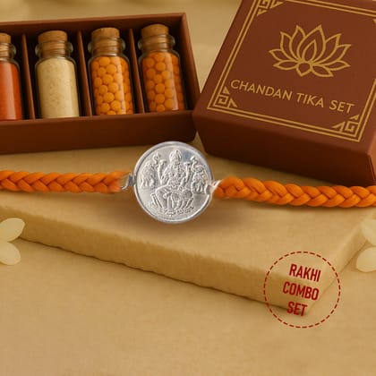 92.5 Silver Coin Rakhi with Chandan Tilak Set