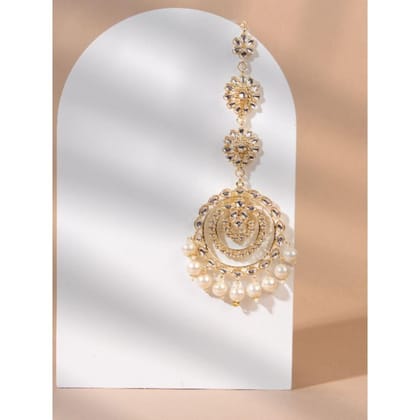 Traditional Gold-Plated Oversized Chandbali Kundan-Studded M