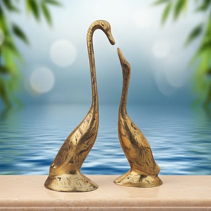 Premium Brass Duck Pair Home Decorative Showpiece Statue, Height : 7.6 Inch (ANMAS165 A)