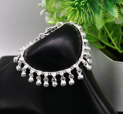 5" long Vintage design sterling silver handmade amazing waved noisy hanging drops bells baby anklet, ankle bracelet, charm bracelet ank430