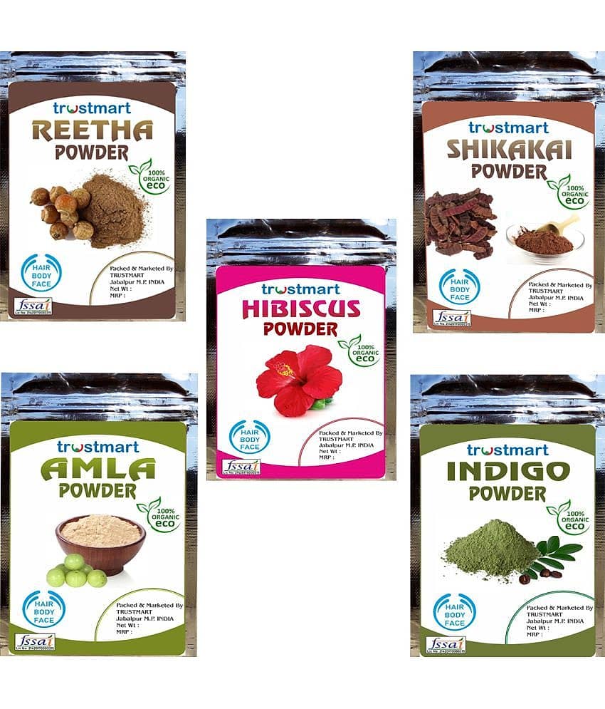 TRUSTMART 100% Organic Amla,Reetha,Shikakai,Hibiscus and Indigo Powder 250g(Each-50g)