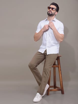 Olive Printed 100% Cotton Shirt-M / Olive