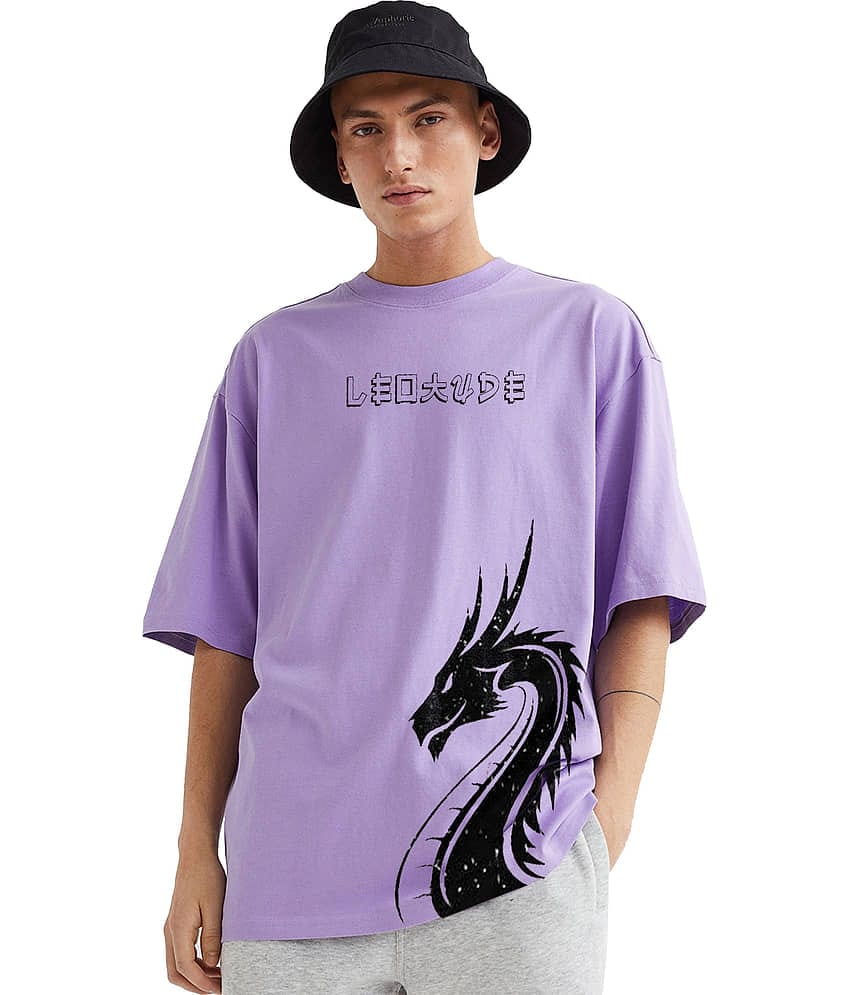 Leotude Pack of 1 Cotton Blend Oversized Fit Men's T-Shirt ( Purple )