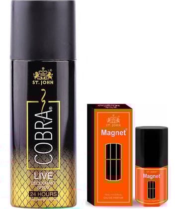 ST.JOHN Cobra Live 150ml & Magnet 10ml Deodorant Spray & Perfume for Men (160ml)- Pack of 2