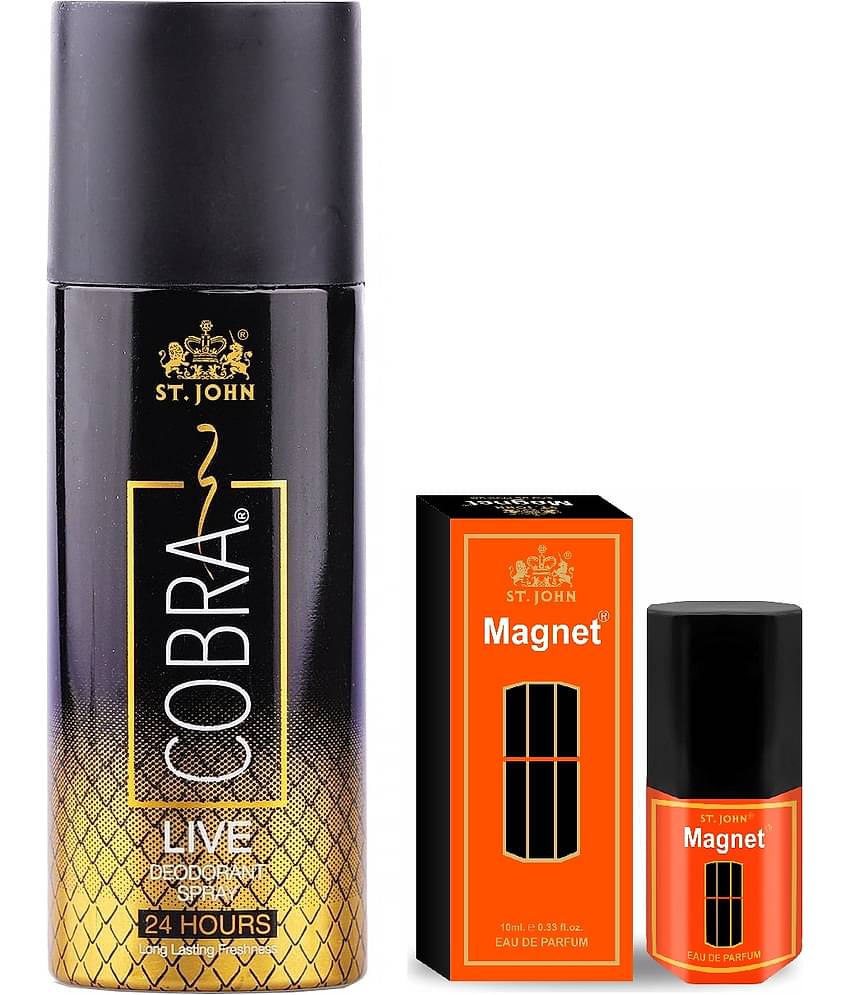ST.JOHN Cobra Live 150ml & Magnet 10ml Deodorant Spray & Perfume for Men (160ml)- Pack of 2
