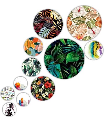 SNDArt Set Of 11 Modern Art Flower Design Round Self Adhesive Wall Decor Gift Items For Living Room Digital Reprint 21 inch x 26 inch