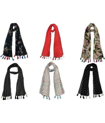 stolevilla Multi Printed Poly Cotton Yarn Stoles ( Pack of 6 )