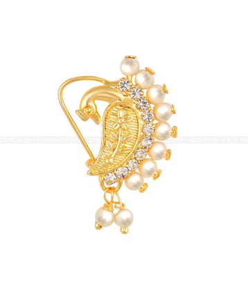 Vighnaharta Gold Plated Mayur Design with Pearls and AD stone Alloy Maharashtrian Cultural Nath Nathiya./ Nose Pin for women VFJ1014NTH-TAR