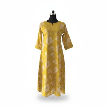 Women's Yellow Floral Printed Cotton Kurti