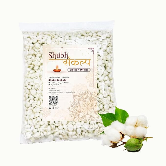 Shubh Sankalp Round Cotton Wicks for Diya | 1100 Pcs | Ghee Wicks for Puja, Aarti, Navratri, Diwali | GOL Batti | Ideal for Pooja and Prayers (Pack of 1)
