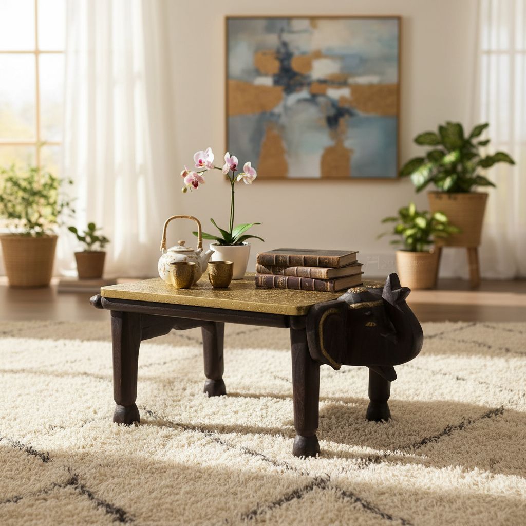 Indian Elephant Wooden Small Stool | Home Decor Showpiece