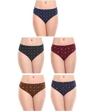Rupa Jon - Multicolor Cotton Printed Women's Briefs ( Pack of 5 )