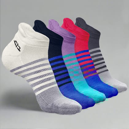 Bamboo Men Ankle Socks (Striped) - 5 Pairs-Dark Grey | Purple | Navy Blue | Pink | Off White