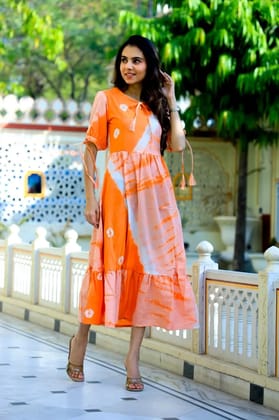 TRADITIONAL BAGRU PRINTBagru Hand Block Printed Cotton One Piece DressAttached Dori with Tussle in Neck Line