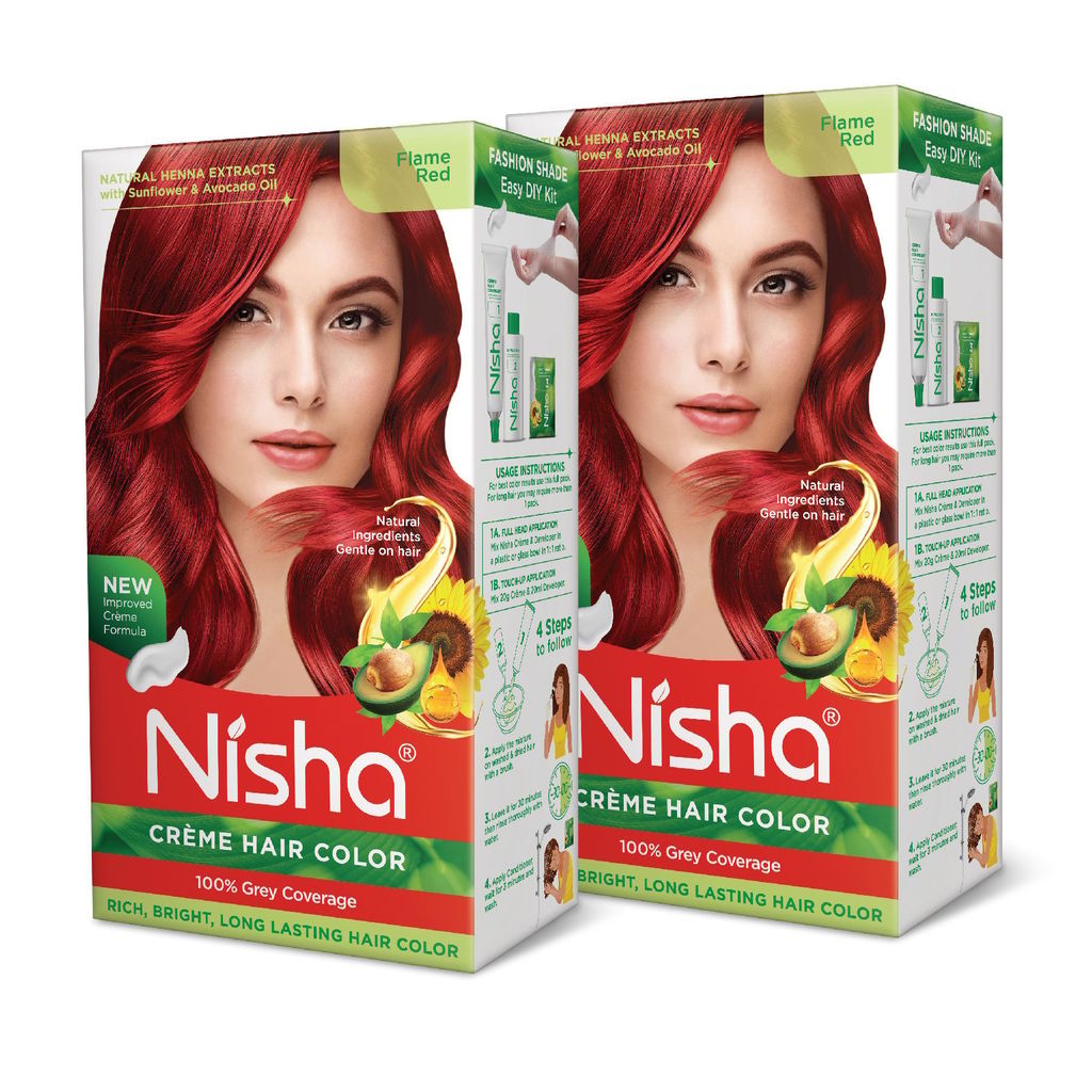 Nisha Creme Hair Color Flame Red 150g Pack of 2, Permanent Hair Colour, 100% Grey Coverage, Long Lasting Hair Colour