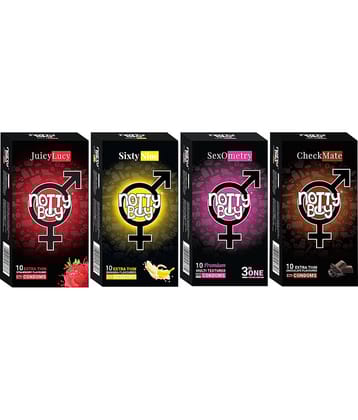 NottyBoy Ribs Dots Contoured Banana Chocolate and Strawberry Flavour Condoms Combo Pack - 40 Units