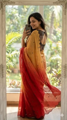 Launching new Soft Linen cotton Digital printed saree with aari work  & foil mirror work with aariwork cut work border