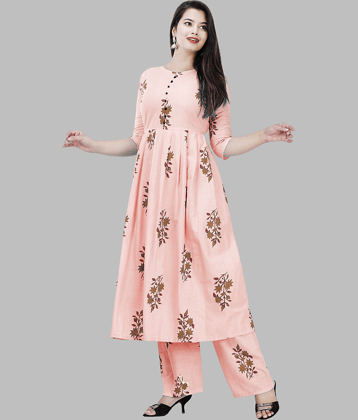 G4Girl Cotton Printed Flared Women's Kurti - Pink ( Pack of 1 )