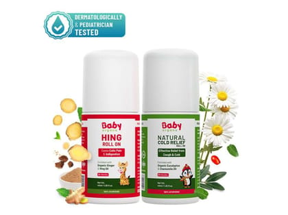 BabyOrgano Ayurvedic Hing Roll on & Eucalyptus Oil Natural Cold Relief Roll on - Each 40ml Combo 
