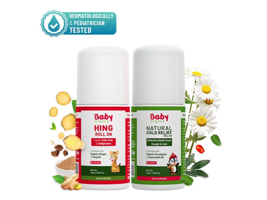 BabyOrgano Ayurvedic Hing Roll on & Eucalyptus Oil Natural Cold Relief Roll on - Each 40ml Combo 
