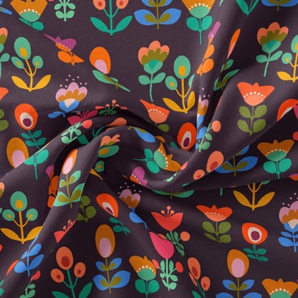 Sketchy Flowers Pattern Digital Printed Fabric - Weightless-Polyester / Weightless / 110 CM | 43 Inch