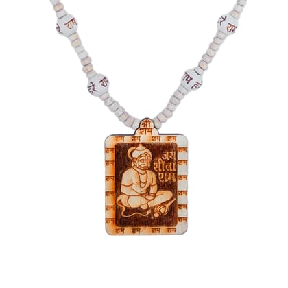 MAYAPURI Bajrangbali Hanuman Ji Jai Sita Ram Engraved Design Tulsi Mala or Holy Basil Necklace with Wooden Pendant Locket (Pack of 1)