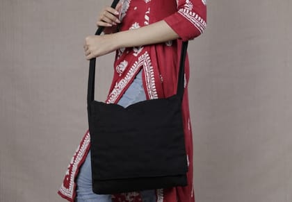 Quilted Black Canvas College Sling Bag
