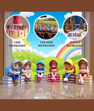 3MADS 6 Piece of Schoolbag Play Game Couple Figurine Showpiece