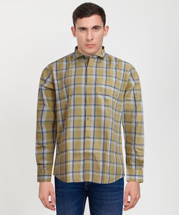 Cotton Full Sleeve Shirt Big Yellow Blue Check 38