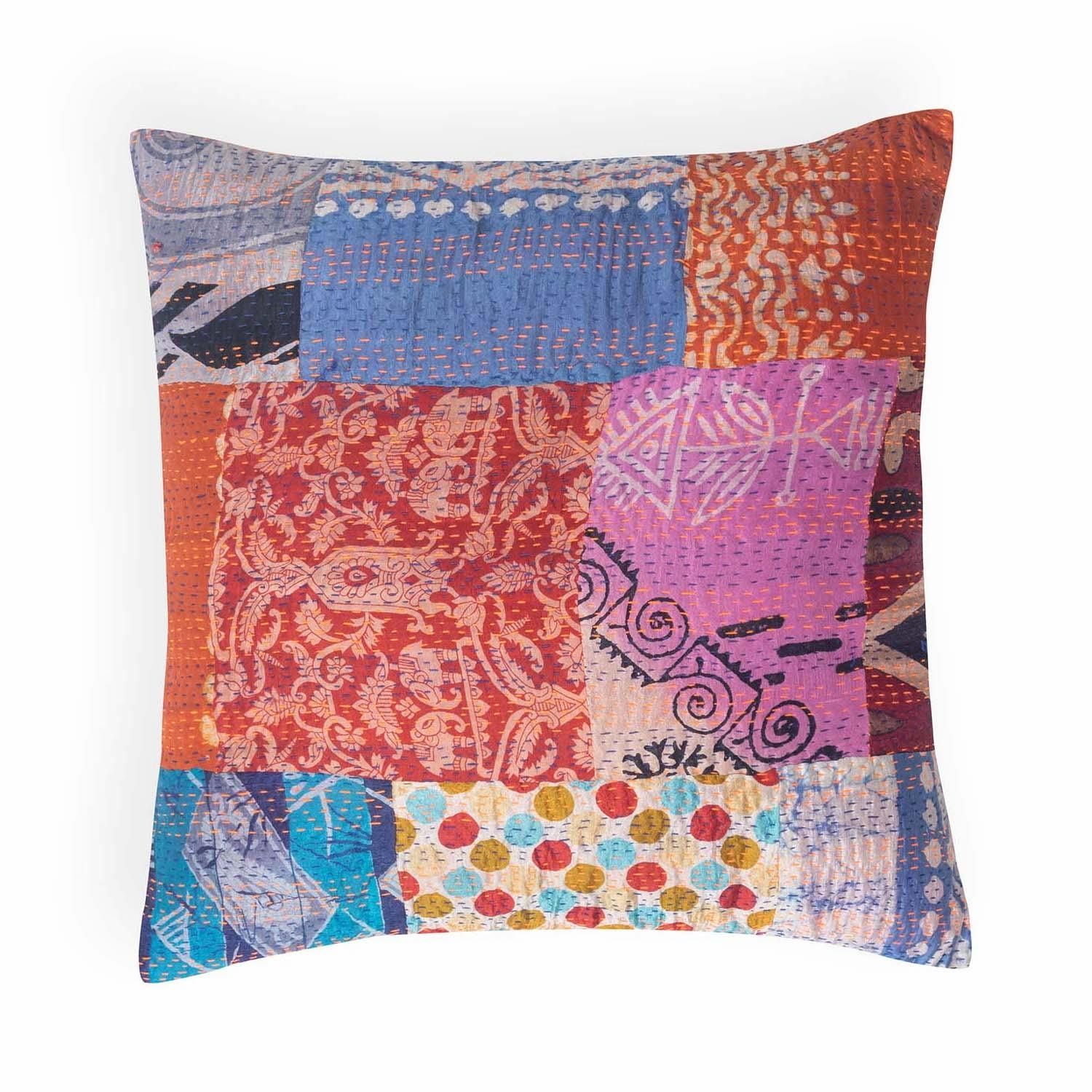 PatchWork Kantha Cushion Cover Pack of 1 16x16 Inches
