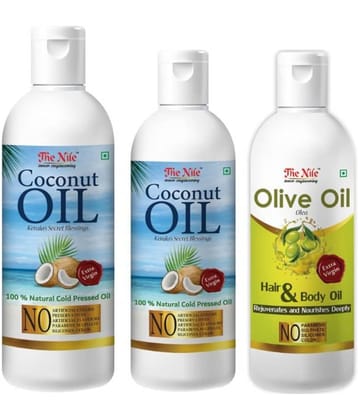 The Nile Coconut Oil 200 Ml + 100 ML (300 ML) + Olive Oil 100 ML 400 mL Pack of 3