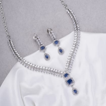 Beautiful Radiant  Necklace-Blue / Rhodium