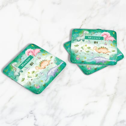 Dinoland Coasters (kids)-Green Watercolor