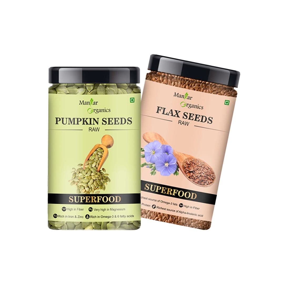 ManHar Organics Flax Seeds(550) & Pumpkin Seeds(525gm) Combo Jar (Pack of 2) (Flax & Pumpkin Seeds, 1075gm)