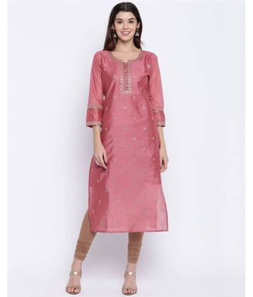 Vbuyz - Peach Chanderi Women's Straight Kurti ( Pack of 1 )