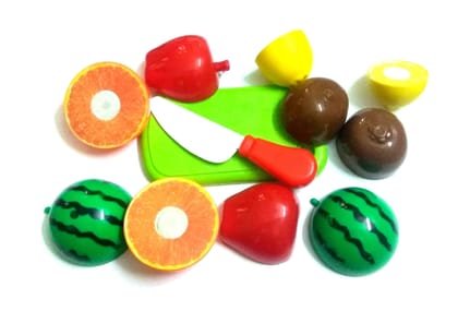 Nawani Realistic Sliceable 5 Pic Fruits 1 Knife and Cutting Try Play Toy Set, Can Be Cut in 2 Parts, Assorted
