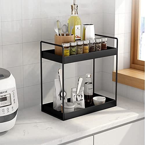 TechSrmaji Metal 2-Tier Standing Rack for Bathroom, Kitchen, Countertop Storage Dish Rack for Kitchen