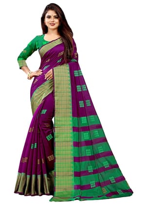 Women's Art Silk Woven Design Venkatgiri Saree with Unstitched Blouse (Purple)