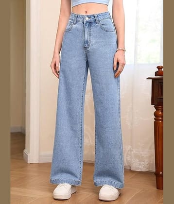 Niffer Fashion - Light Blue Denim Wide Leg Women's Jeans ( Pack of 1 )